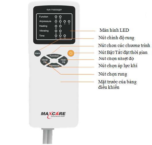 Bảng điều khiển của máy massage mắt Max585