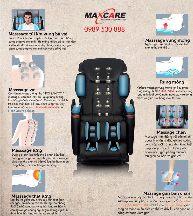  Tính năng nổi bật của ghế massage toàn thân Maxcare Max868